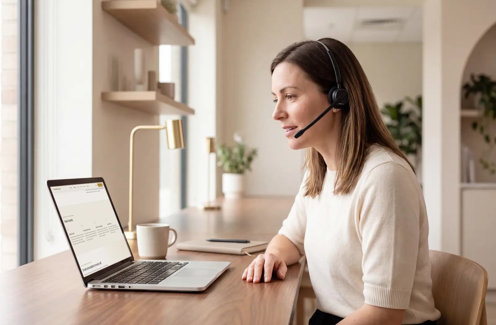 A campaign manager in a headset on a live call, PacketExchange open on her laptop